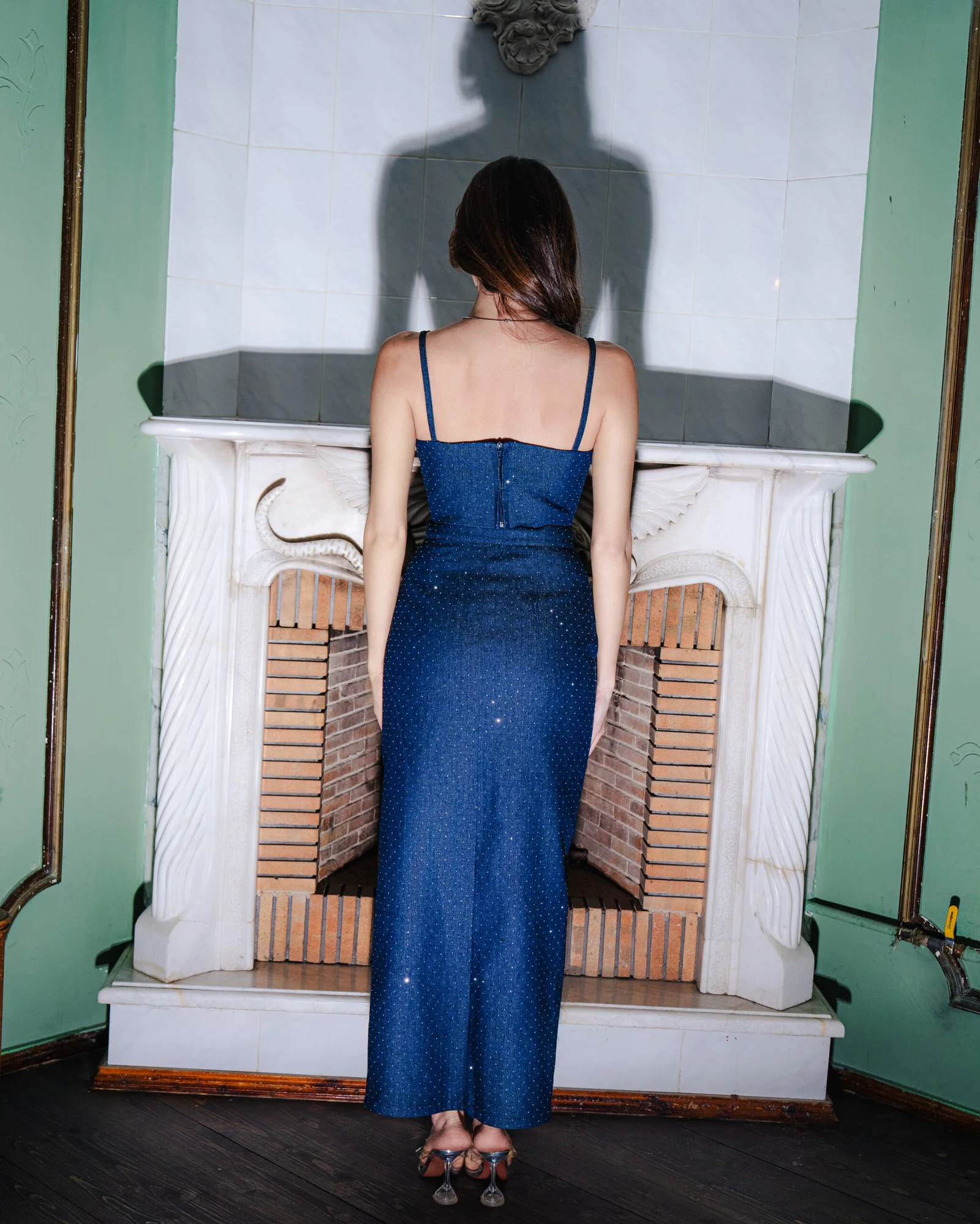 Crystal-Embellished Denim Skirt And Top Set - Image 2